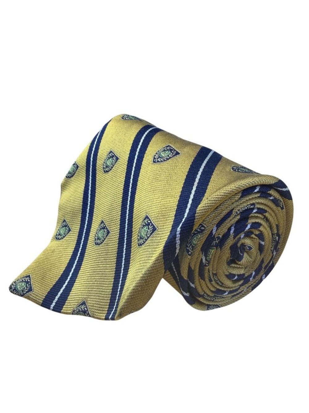 Brooks Brothers Mens Yellow & Blue Silk Striped Shield Pattern Tie